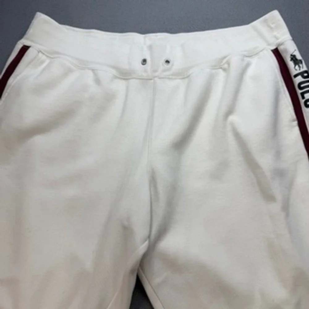 Polo Ralph Lauren Track Pants Mens Relaxed XL White Burgundy Side Stripe Joggers
